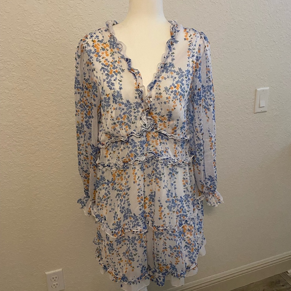 Long sleeve flowy floral open back dress